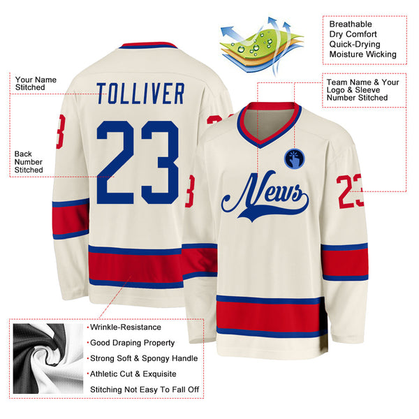 Custom Hockey Jersey - Cream Royal-Red