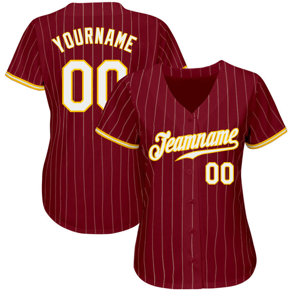 Custom Baseball Jersey - Crimson Cream Pinstripe Gold-White Authentic