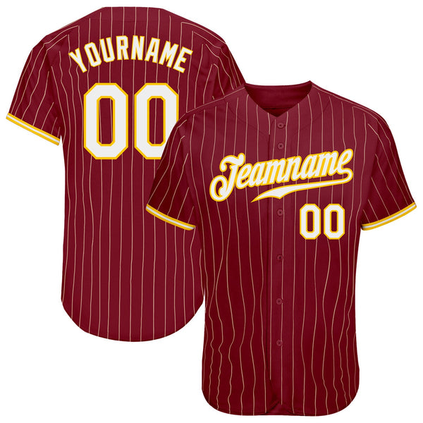 Custom Baseball Jersey - Crimson Cream Pinstripe Gold-White Authentic