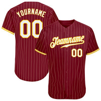 Custom Baseball Jersey - Crimson Cream Pinstripe Gold-White Authentic