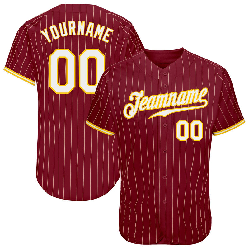 Custom Baseball Jersey - Crimson Cream Pinstripe Gold-White Authentic