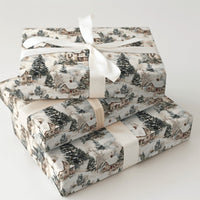 Snowy Cottage Gift Wrap, Vintage Winter Village Wrapping Paper, Retro Christmas Wrapping Paper Roll, Nostalgic Holiday Present Wrap Paper