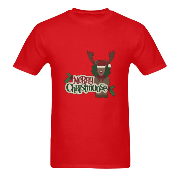 Humorous Christmas Moose Double Sided Graphic Tee, Merry Christmoose T-Shirt, Holiday Pun Animal Shirt, Mens Festive Cotton T