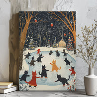 Winter Wonderland Cat Art Print, Cats Ice Skating Canvas Wall Art, Whimsical Holiday Canvas Art, Christmas Wall Decor, Digital Download