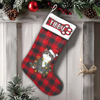 Red Buffalo Plaid Pet Stocking, Personalized Cat Christmas Stocking, Custom Name Cat Holiday Stocking, Adorable Cat Lover Xmas Present Stocking