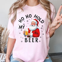 Humorous Christmas Drinking Shirt, Ho Ho Hold My Beer Santa T-Shirt, Drunk Santa Claus Tee, Retro Holiday Beer Lover Shirt, Xmas Present for Men