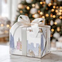 Snowy Skyline Watercolor Gift Wrap, Chicago Christmas Market Wrapping Paper, Festive Holiday Cityscape Present Wrap, Winter Gift Wrap Roll