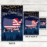 Patriotic American Flag USA Map Yard Flag, Merry Christmas Y'all Garden Flag, Southern Holiday Lawn Banner, Winter Xmas Decor Present