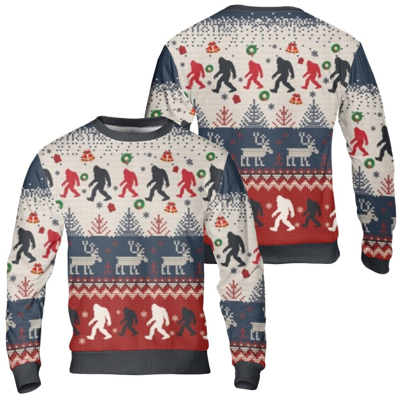 Sasquatch Holiday Sweater, Bigfoot Ugly Christmas Sweater, Humorous Bigfoot Xmas Sweater, Festive Reindeer Crewneck Sweatshirt, Holiday Present