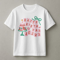 Christmas Cake Graphic Tee, Happy Birthday Jesus T-Shirt, Adorable Religious Christmas Shirt, Christian Faith Holiday T-Shirt, Xmas Present