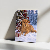 Holiday Dog Wall Art, Golden Retriever Christmas Canvas, Snowy Christmas Tree Dog Print, Festive Pet Lover Canvas Art, Winter Dog Lover Present