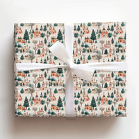 Snowy Town Scene Gift Wrap, Watercolor Christmas Village Wrapping Paper, Whimsical Holiday Winter Wrapping Paper, Festive Gift Wrap Roll
