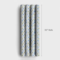 Blue Green Garland Gift Wrap, Watercolor Ornament Christmas Wrapping Paper, Holiday Botanical Wrapping Paper, Elegant Winter Gift Wrap Roll