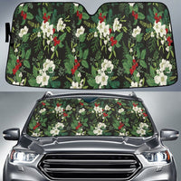 Winter Floral Sun Shade, Poinsettia Holly Car Sunshade, Christmas Auto Windshield Cover, Holiday Car Sun Visor Protector, Present for Her