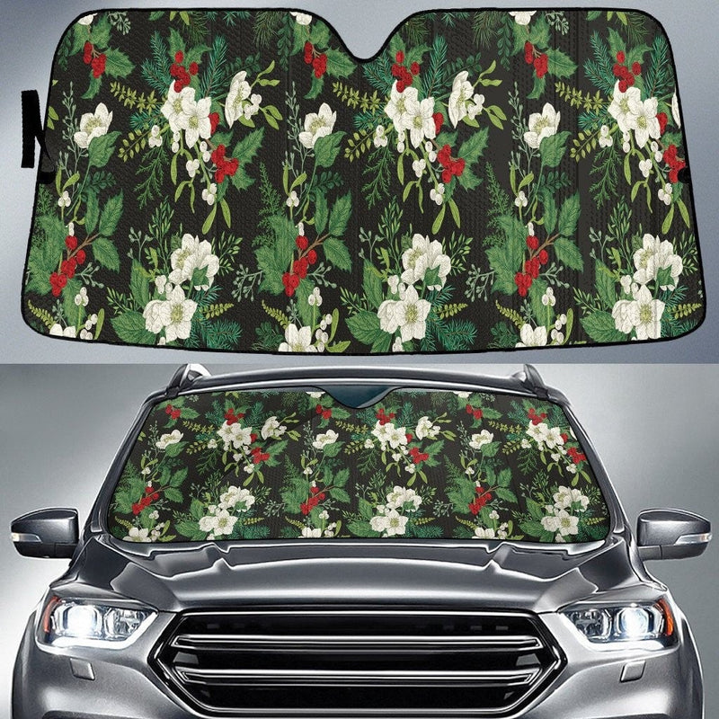 Winter Floral Sun Shade, Poinsettia Holly Car Sunshade, Christmas Auto Windshield Cover, Holiday Car Sun Visor Protector, Present for Her