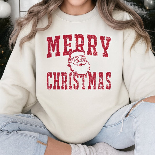 Distressed Vintage Santa Graphic Sweatshirt, Merry Christmas Santa Sweatshirt, Retro Holiday Crewneck, Festive Xmas Graphic P