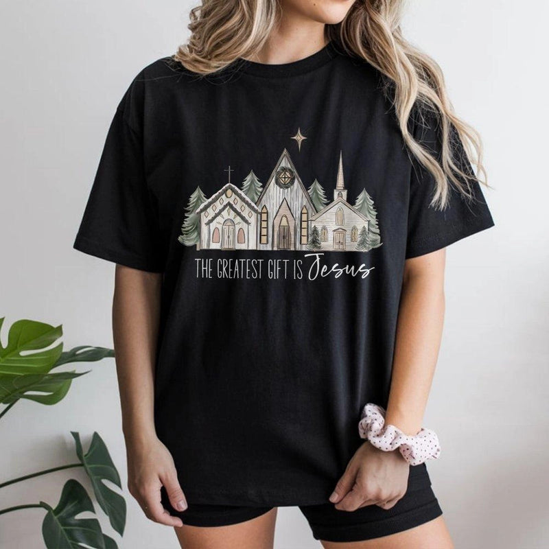 Christian Christmas Nativity Graphic Tee, The Greatest Present Is Jesus T-Shirt, Religious Church Holiday Shirt, Faith Worship Top