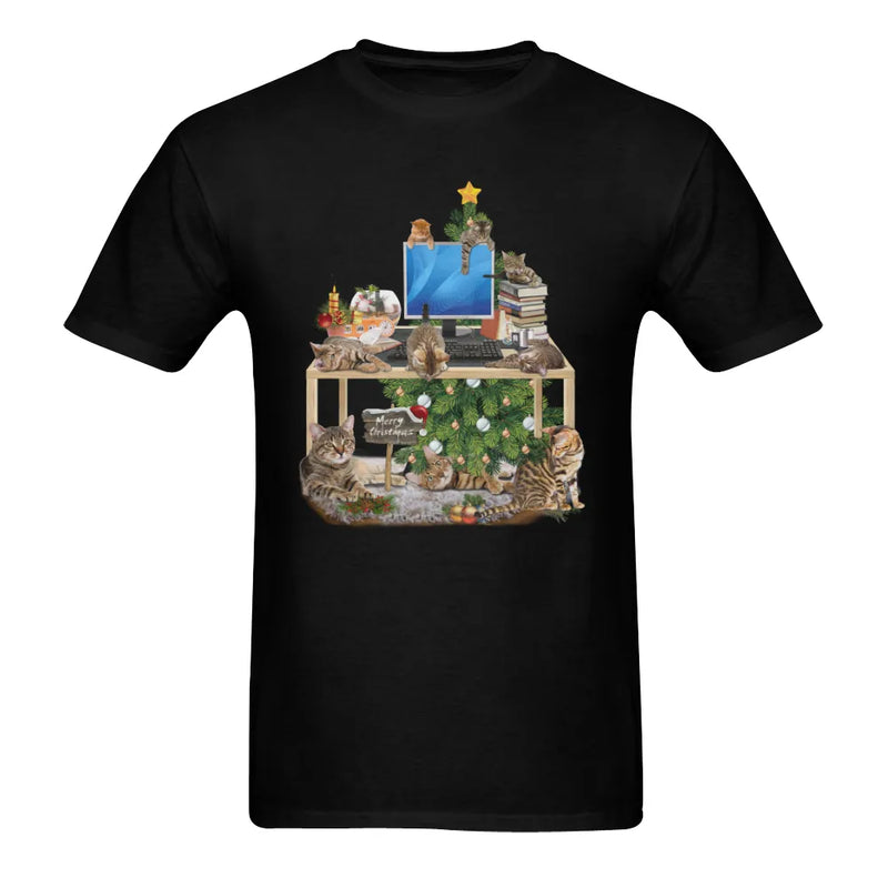 Remote Worker Cat Shirt, Work from Home Cat Christmas T-Shirt, Adorable Holiday Kitten Graphic Tee, Xmas Cat Lover Shirt, Office Humor Present