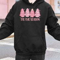 Tis the Season Sweatshirt, Pink Christmas Tree Cake Hoodie, Retro Holiday Cake Pullover, Comfy Xmas Hooded Sweater Present for Her