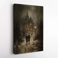 Snowy Christmas Night Wall Art, Gothic Victorian Mansion Poster, Moody Dark Academia Winter Landscape Print, Dark Decor, Digital Download