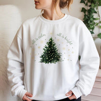 Watercolor Pine Tree Sweatshirt, All is Calm All is Bright Sweatshirt, Minimalist Christmas Crewneck, Winter Nature Pullover Sweatshirt Present