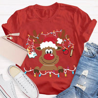 Festive Lights Elk Shirt, Christmas Elk T-Shirt, Holiday Reindeer Tee, Adorable Winter Graphic Tee, Xmas Holiday Apparel Present