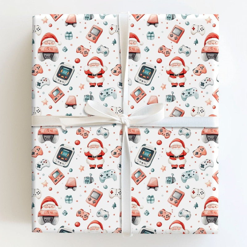 Retro Gaming Santa Gift Wrap, Gamer Christmas Wrapping Paper, Video Game Controller Wrapping Paper, Holiday Gamer Gift Wrap, Xmas Paper Roll