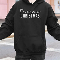 Minimalist Script Xmas Hooded Sweatshirt, Merry Christmas Hoodie, Comfy Holiday Season Pullover, Winter Aesthetic Present for Her