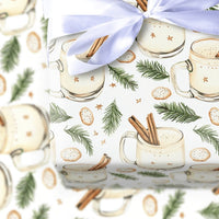 Cinnamon Christmas Drinks Gift Wrap, Watercolor Eggnog Wrapping Paper, Comfy Holiday Baking Wrapping Paper, Festive Winter Gift Wrap Roll