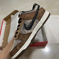 Low Top Sneakers, White Brown Colorway, Snake Pattern, Lace Up Design, Casual Gift for Sneaker Fans