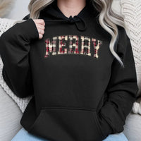 Plaid Varsity Lettering Christmas Hoodie, Merry Christmas Hoodie, Retro Holiday Hoodie, Comfy Winter Graphic Sweatshirt, Present for Her