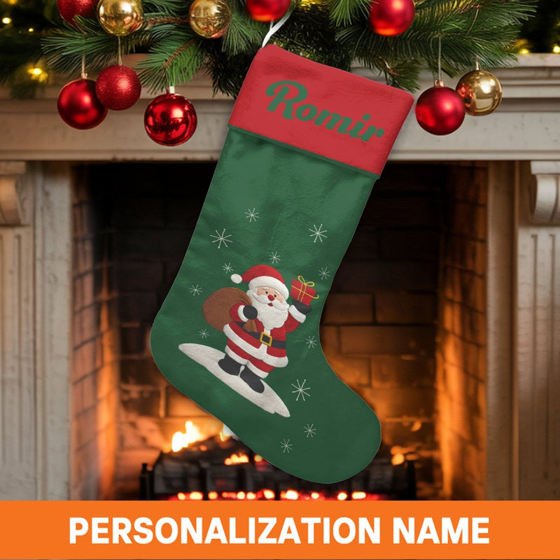 Custom Beach Holiday Stocking, Personalized Surfing Santa Christmas Stocking, Tropical Santa Christmas Stocking, Family Mantel Decor Present