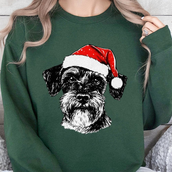 Adorable Santa Hat Dog Sweater, Schnauzer Christmas Sweatshirt, Festive Schnauzer Dog Sweatshirt, Pet Lover Holiday Crewneck,