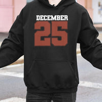 Retro Varsity Number Graphic Sweatshirt, December 25 Christmas Hoodie, Holiday Season Pullover, Comfy Winter Xmas Family Hooded Top