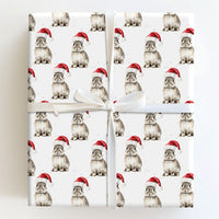Adorable Watercolor Rabbit Gift Wrap, Santa Hat Bunny Christmas Wrapping Paper, Festive Animal Lover Wrapping Paper, Holiday Gift Wrap Roll