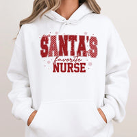 Festive Plaid Christmas Nurse Sweatshirt, Santa's Favorite Nurse Hoodie, Adorable RN Holiday Hooded Pullover, Humorous Nurse Christmas Present