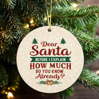Humorous Christmas Quote Ornament, Dear Santa Before I Explain Ornament, Humorous Holiday Tree Ornament, Ceramic Circle Keepsake Decor Present