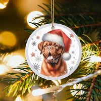 Santa Hat Dog Ceramic Ornament, Dogue de Bordeaux Christmas Ornament, Festive Puppy Holiday Ornament, French Mastiff Pet Lover Tree Present