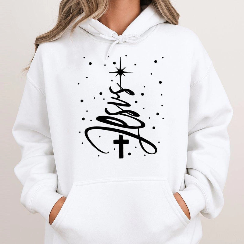 Religious Holiday Faith Hoodie, Jesus Christmas Tree Hoodie, Christian Christmas Tree Hoodie, Winter Hooded Sweatshirt, Faith Xmas Present