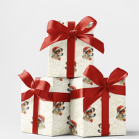 Santa Hat Dog Gift Wrap, Jack Russell Terrier Christmas Wrapping Paper, Festive Puppy Present Wrap, Holiday Dog Lover Present Packaging Roll