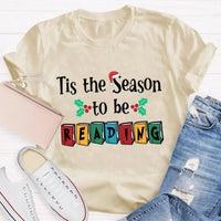 Book Lover Christmas Graphic Tee, Tis the Season to Be Reading T-Shirt, Bibliophile Holiday Shirt, Bookworm Xmas Tee, Reader Holiday Shirt