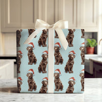 Dog Puppy Santa Hat Gift Wrap, Chocolate Labrador Christmas Wrapping Paper, Adorable Pet Holiday Wrapping Paper, Dog Lover Xmas Present Wrap