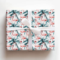 Tropical Palm Tree Gift Wrap, Pink Flamingo Christmas Wrapping Paper, Coastal Holiday Wrapping Paper, Festive Summer Xmas Gift Wrap