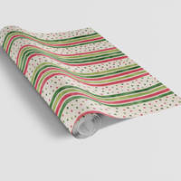 Holiday Dotted Line Gift Wrap, Red Green Striped Christmas Wrapping Paper, Festive Striped Christmas Paper, Winter Holiday Gift Wrap Roll