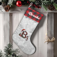 Custom Name Plaid Stocking, Personalized Red Buffalo Plaid Initial Christmas Stocking, Velboa Xmas Stocking, Holiday Decor Present for Family