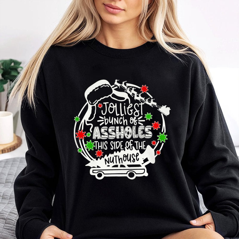 Humorous Christmas Vacation Movie Quote Sweater, Jolliest Bunch Sweatshirt, Holiday Family Matching Pullover, Retro Xmas Party Crewneck