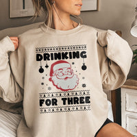 Humorous Pregnancy Announcement Crewneck, Drinking for Three Christmas Sweatshirt, Expecting Mom Sweater, Holiday Maternity Pullover, Xmas Present
