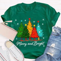 Colorful Holiday Graphic Tee, Merry and Bright Christmas Tree T-Shirt, Festive Xmas Tree Shirt, Retro Christmas Tee, Holiday Season Present