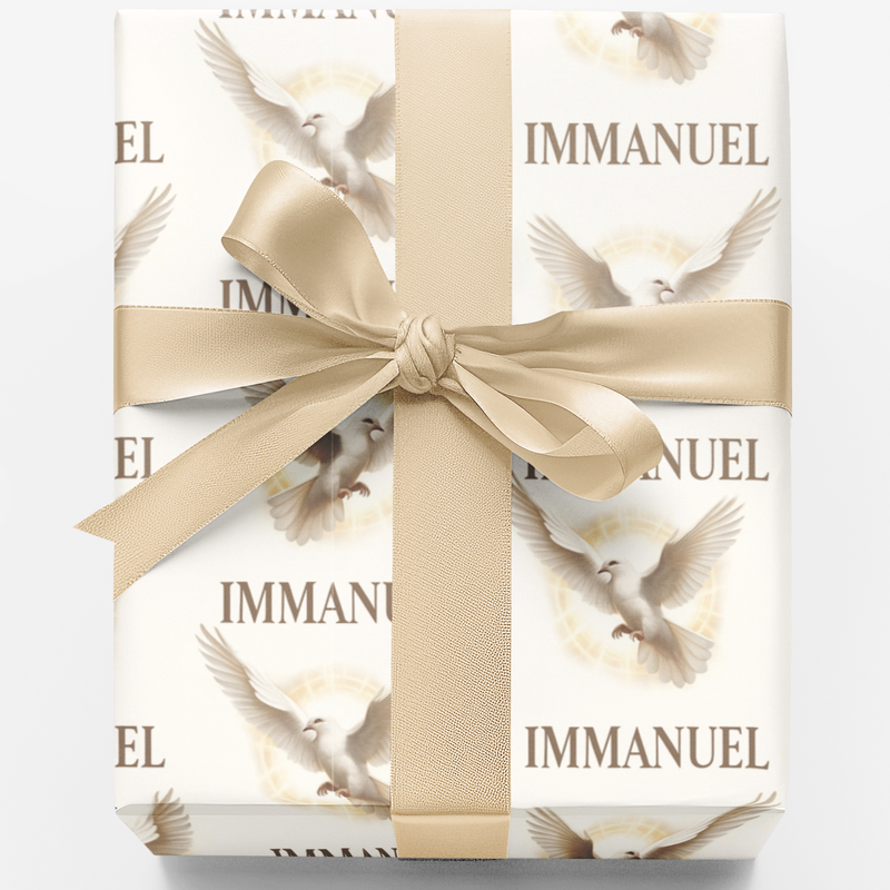 Christian Dove Halo Gift Wrap Paper, Immanuel Religious Wrapping Paper, Christmas Baptism Wrapping Paper Roll, Holiday Gift Wrap