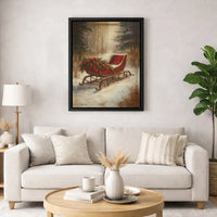 Snowy Forest Winter Canvas Art, Vintage Red Christmas Sleigh Canvas Print, Festive Holiday Canvas Wall Decor, Christmas Landscape Canvas